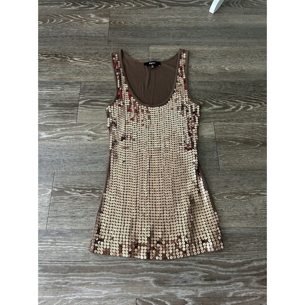 Vintage Express Brown Sequin Tank Y2K Indie Sleaze Grunge 2000s Club